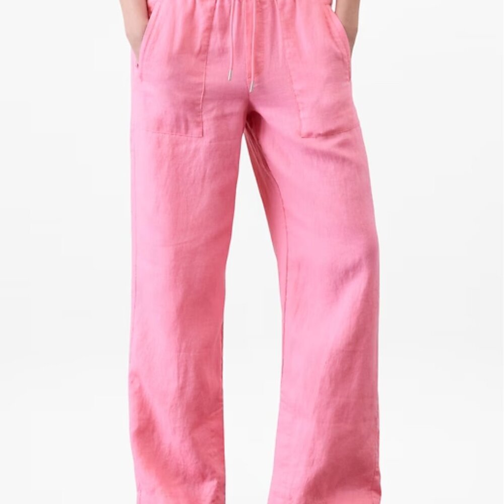 Athleta NWT Retreat Linen High Rise Wide Leg Pant, TALL MEDIUM, Raphanus PINK - Picture 6 of 6